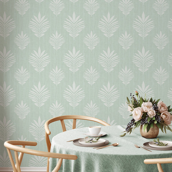 Mint Green Leaf Wallpaper L032