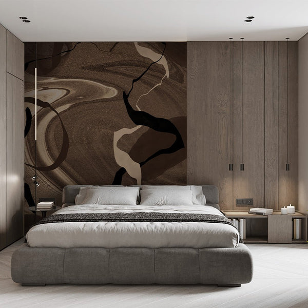 Dark Brown Abstract Wall Mural AM058 - CostaCover - Peel and stick Removable Wallpaper - about walls - Abstract - Abstract Labyrinth Lines