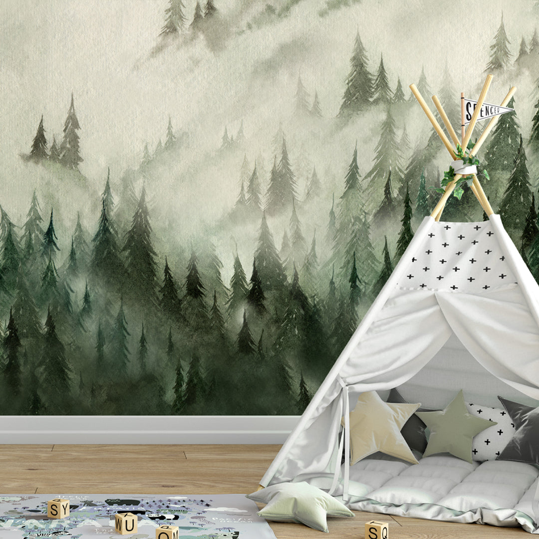 Watercolor Foggy forest Self Adhesive Wall Mural WM035