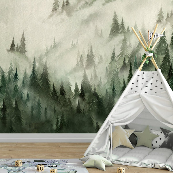 Watercolor Foggy Forest Wall Mural WM035 - CostaCover - Peel and stick Removable Wallpaper - accent wallpaper - adhesive wallpaper - baby bedroom