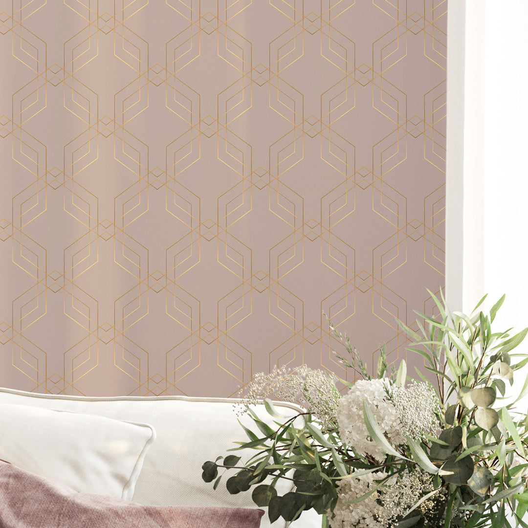 Rose Pink Gold Effect Art Deco Wallpaper CC324