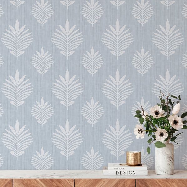 Light Blue Leaf Wallpaper L029