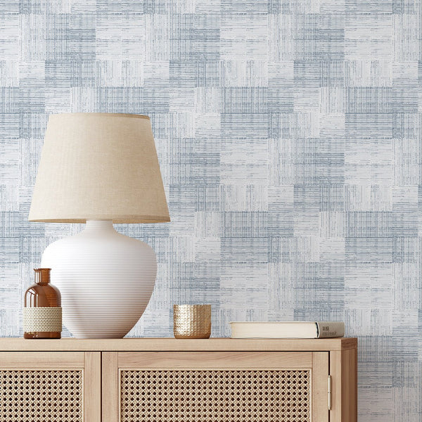 Soft Blue Checker Grasscloth Wallpaper CG025 - CostaCover - Traditional Wallpaper - Abstract - Abstract Labyrinth Lines - abstract lines