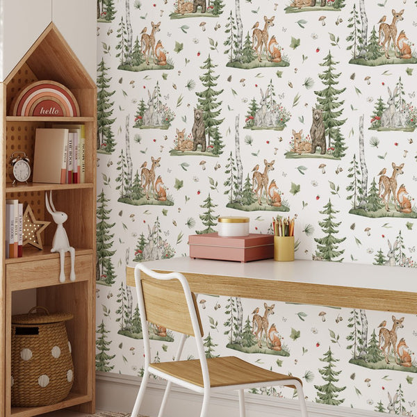 Forest Animals Wallpaper W074 - CostaCover - Peel and stick Removable Wallpaper - abstract wall art - accent wallpaper - adhesive wallpaper