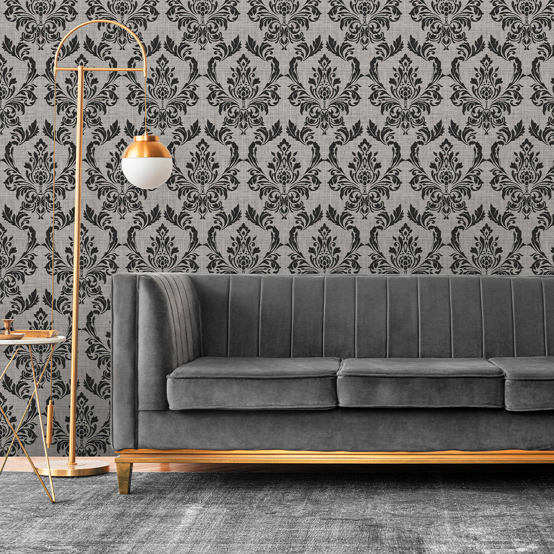 Black Gray Damask Wallpaper A028