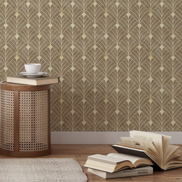 Light Brown Art Deco Wallpaper CC337 - CostaCover - Peel and stick Removable Wallpaper - Abstract Beige Gold Stripes Waves Removable Wallpaper near me - abstract wall art - abstract wallpaper