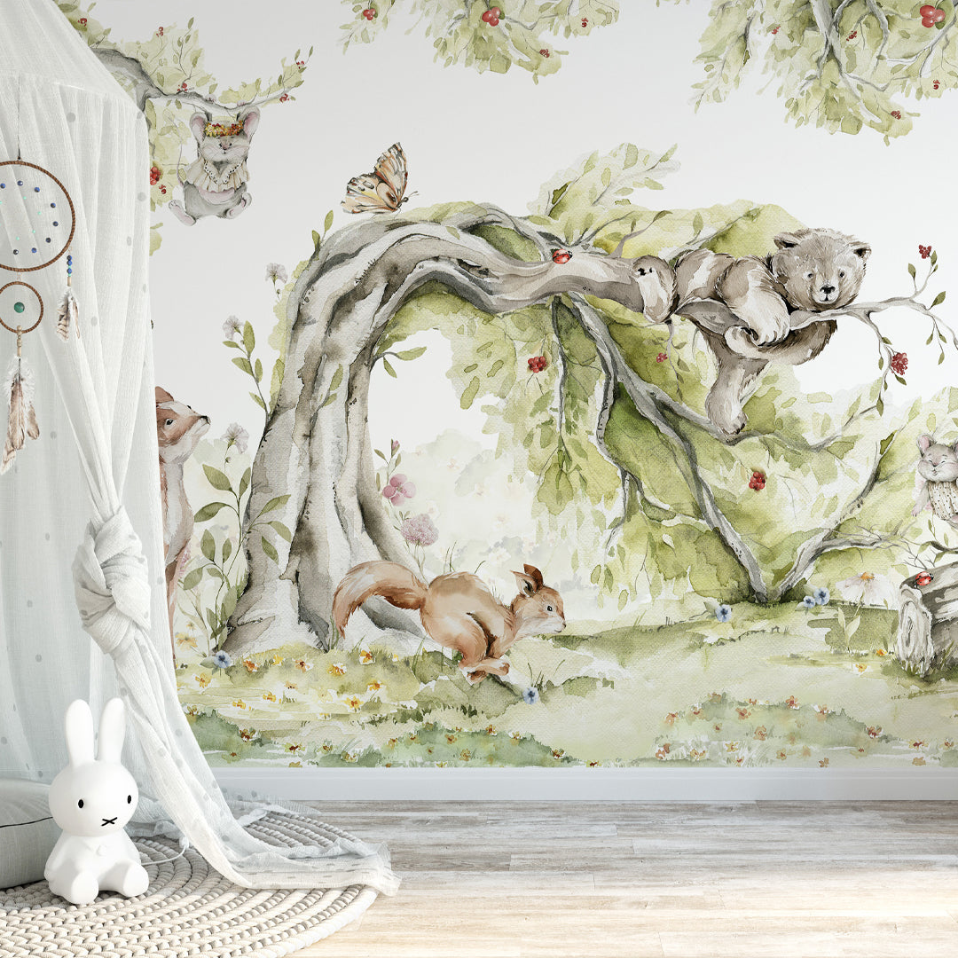Kids Fairy Forest With Cute Animals Self Adhesive Wall Mural WM051