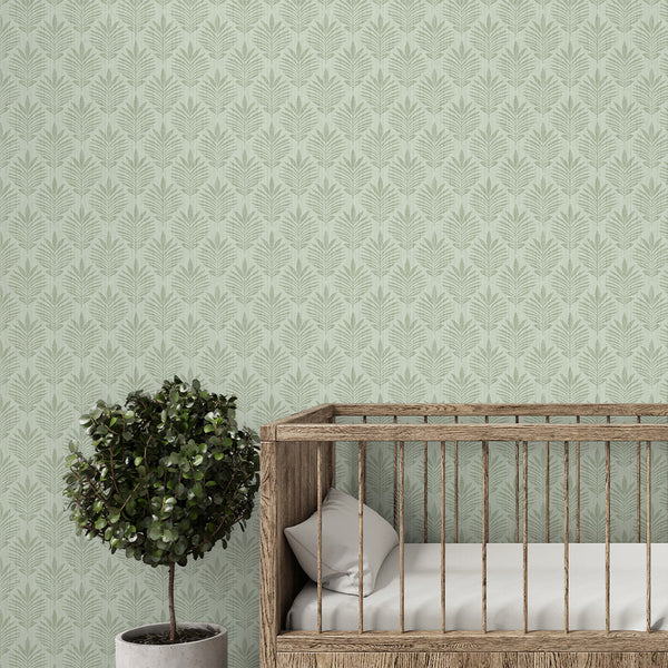 Sage Green Botanical Leaf Wallpaper L034