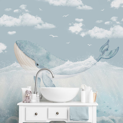 Blue Whale & Sky Wall Mural SM057