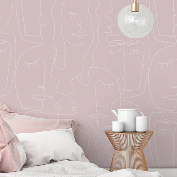 Pink Abstract Female Face Wallpaper CC308 - CostaCover - Peel and stick Removable Wallpaper - Abstract - abstract lines - abstract mural