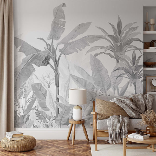 Black & White Palm Leaves Wall Mural CCM193 - CostaCover - Peel and stick Removable Wallpaper - abstract wallpaper - accent wallpaper - adhesive wallpaper