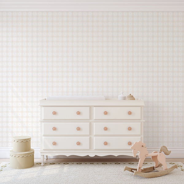 Beige Plaid Floral Wallpaper L145