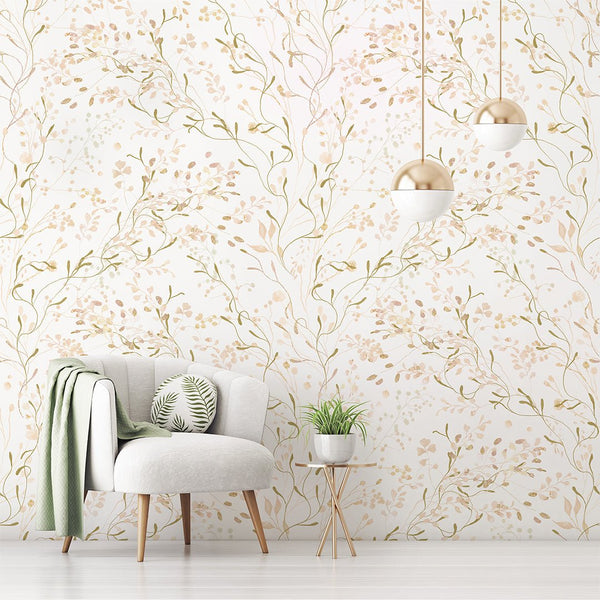 Peach & Beige Floral Wallpaper W028 - CostaCover - Peel and stick Removable Wallpaper - accent wallpaper - adhesive wallpaper - baby bedroom