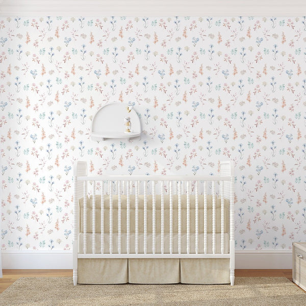 Colored Wildflowers Wallpaper S082 - CostaCover - Peel and stick Removable Wallpaper - accent wallpaper - adhesive wallpaper - baby bedroom