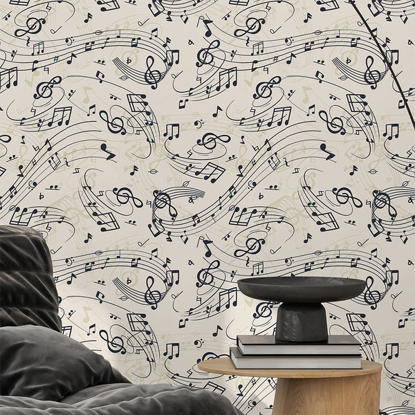 Beige Music Notes Wallpaper S133
