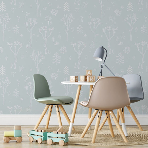 Blue White Tree Forest Wallpaper S047 - CostaCover - Peel and stick Removable Wallpaper - abstract forest - abstract lines - abstract wall art