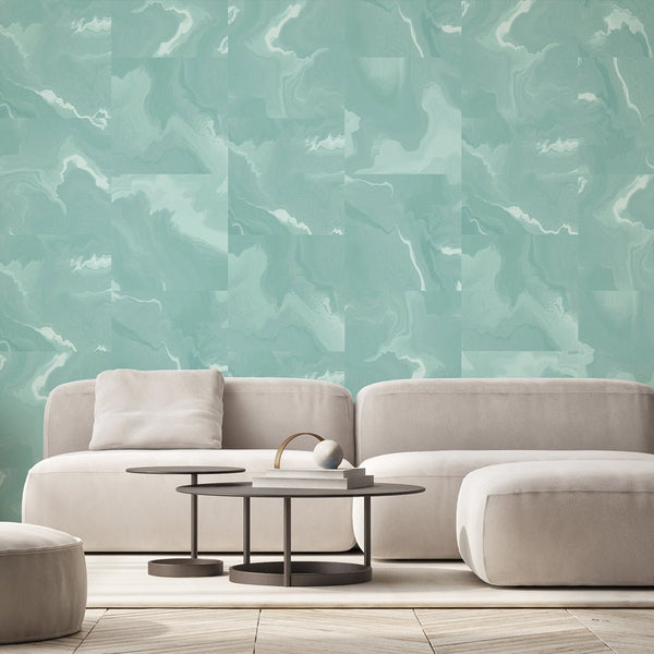 Mint Marble Squares Wall Mural AM034 - CostaCover - Peel and stick Removable Wallpaper - about walls - Abstract - abstract lines