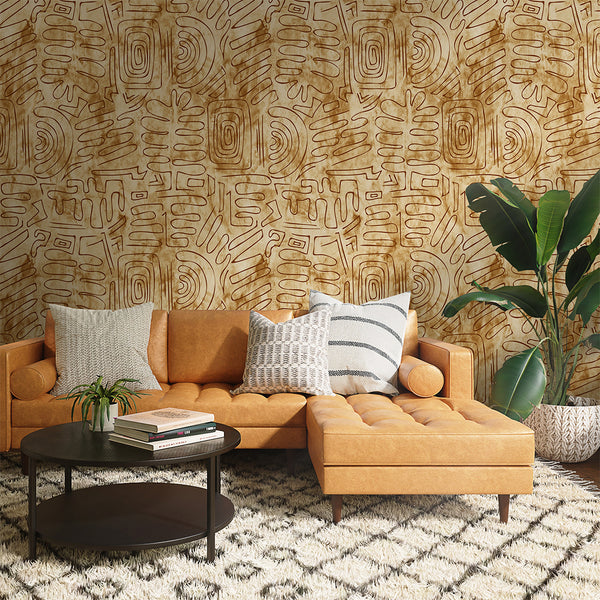 Tan Brown Tribal Mudcloth Wallpaper W173