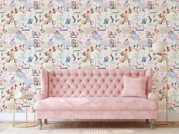 Motivation Quotes with Greek Statues Wallpaper CC296 - CostaCover - Peel and stick Removable Wallpaper - Abstract - abstract floral - abstract lines