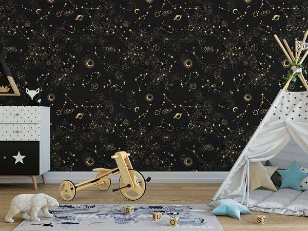 Black Starry Night Wallpaper W169 - CostaCover - Peel and stick Removable Wallpaper - abstract wall art - abstract wallpaper - accent wallpaper