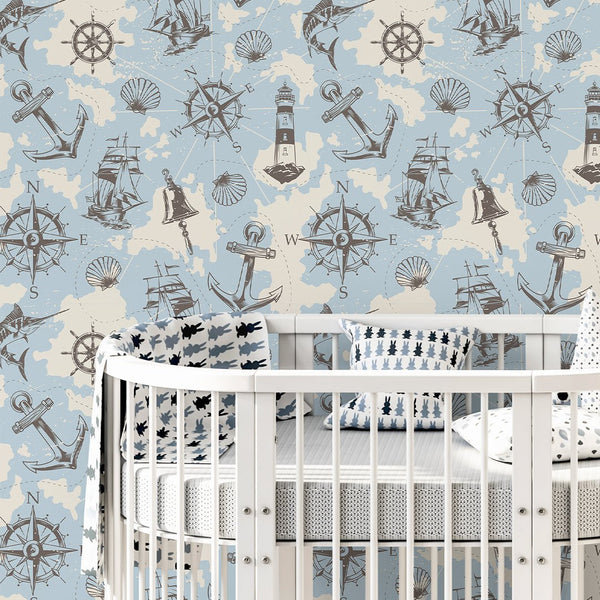 Blue Marine Map Wallpaper A089 - CostaCover-Peel and stick Removable Wallpaper-Abstract-abstract wall art-abstract wallpaper