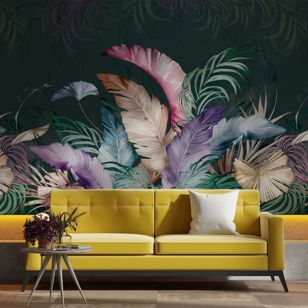 Colorful Dark Banana Leaves Wall Mural WM024 - CostaCover - Peel and stick Removable Wallpaper - adhesive wallpaper - banana leaves - Banana leaves wallpaper