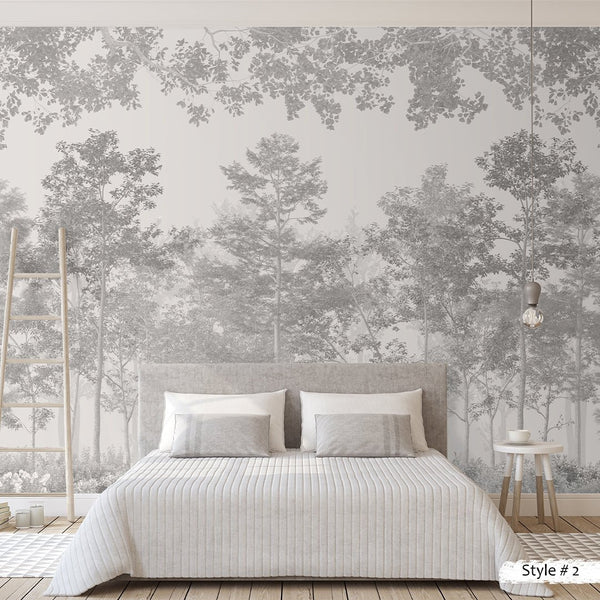 Fine branch details and small-scale texture in the Vintage Smoky Forest mural, ideal for a serene home office or peaceful living room accent wall. Easy to apply and reposition.