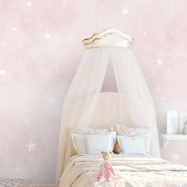 Pastel Pink Moon & Stars Wall Mural SM075 - CostaCover - Peel and stick Removable Wallpaper - Abstract - abstract wall art - abstract wallpaper