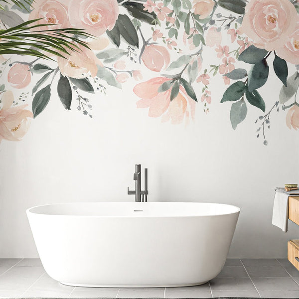 Watercolor Roses Wall Mural WM014 - CostaCover - Peel and stick Removable Wallpaper - adhesive wallpaper - bedroom wallpaper - botanical