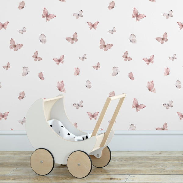 Pink Butterflies Wallpaper W156 - CostaCover - Peel and stick Removable Wallpaper - accent wallpaper - adhesive wallpaper - baby bedroom