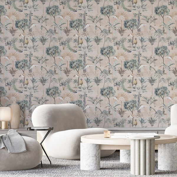 Vintage Tropical Bird Wallpaper A128 - CostaCover - Peel and stick Removable Wallpaper - accent wallpaper - adhesive wallpaper - bathroom wallpaper