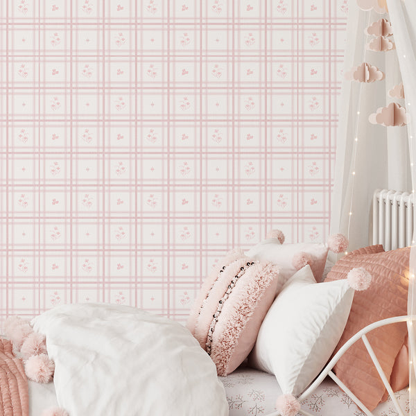 Pink Plaid Floral Wallpaper L150