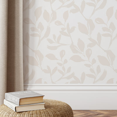 Neutral Beige Floral Grasscloth Wallpaper CG029
