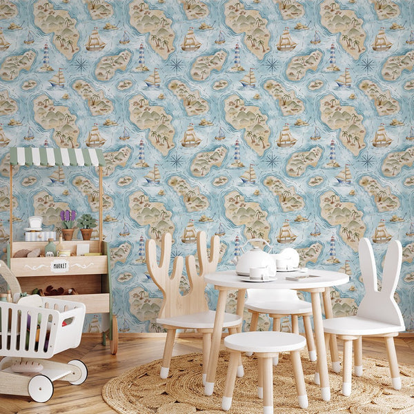 Pastel Islands Map Wallpaper A065 - CostaCover-Peel and stick Removable Wallpaper-abstract wall art-abstract wallpaper-accent wallpaper