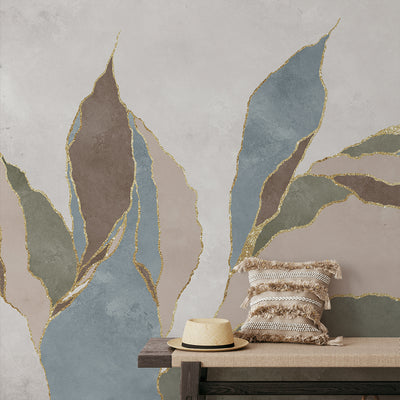 Green Brown Blue Abstract Leaf Wall Mural CCM212
