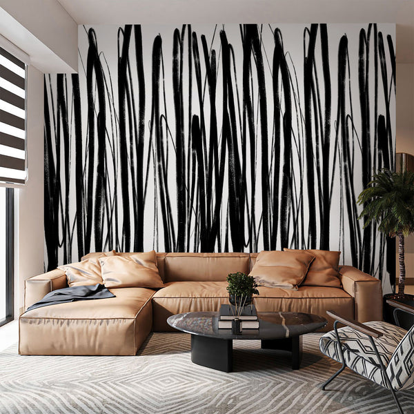 Black Abstract Brush Stroke Wall Mural AM193
