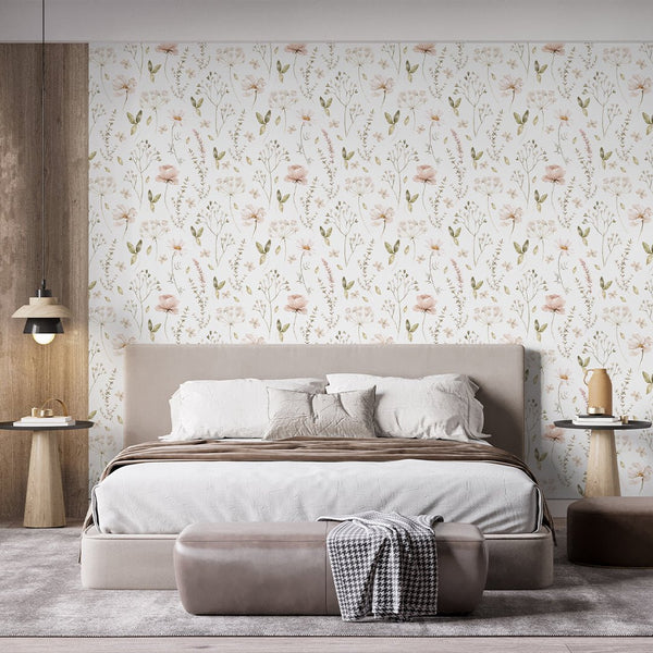 Elegant Wildflowers Wallpaper S070 - CostaCover - Peel and stick Removable Wallpaper - accent wallpaper - adhesive wallpaper - baby bedroom