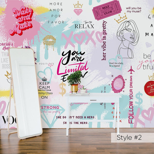 Girls Graffiti Wall Mural WM030 - CostaCover - Peel and stick Removable Wallpaper - Abstract - abstract lines - abstract wall art