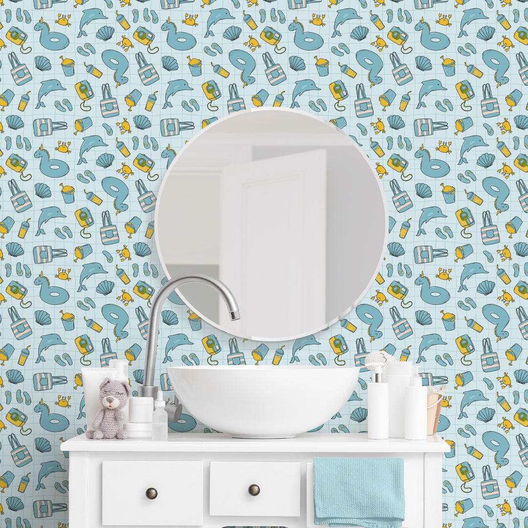 Turquoise Beach Pattern Wallpaper S104