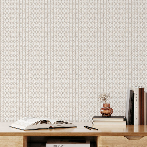 Elongated ovals and lozenges in a dense lattice pattern, creating a soft, low-contrast geometric look for modern interiors.