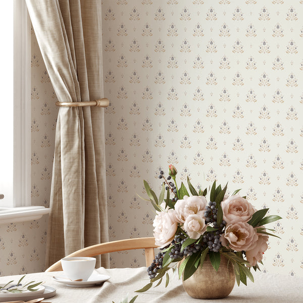 Neutral Floral Damask Wallpaper L070