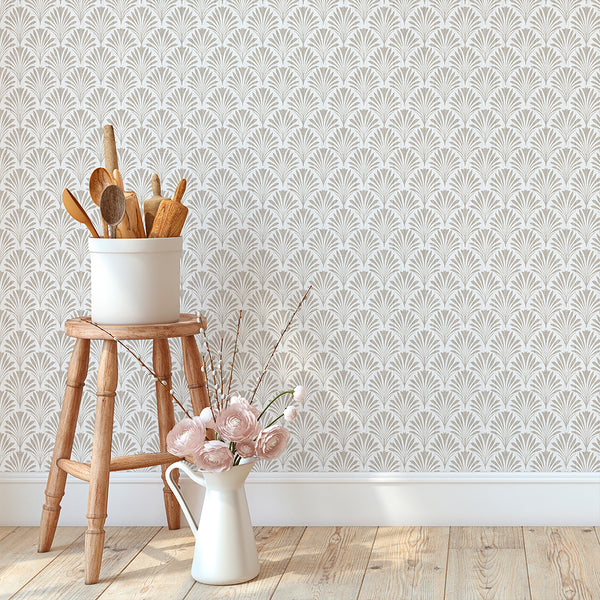 Beige Botanical Leaves Wallpaper L025