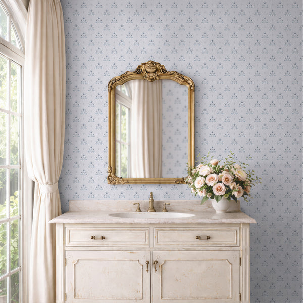Blue Floral Damask Wallpaper L071