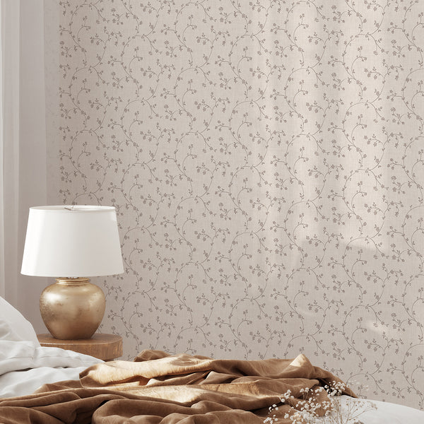 Beige Floral Vine Wallpaper L114