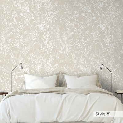 Beige & White Floral Botanical Self Adhesive Wallpaper W050