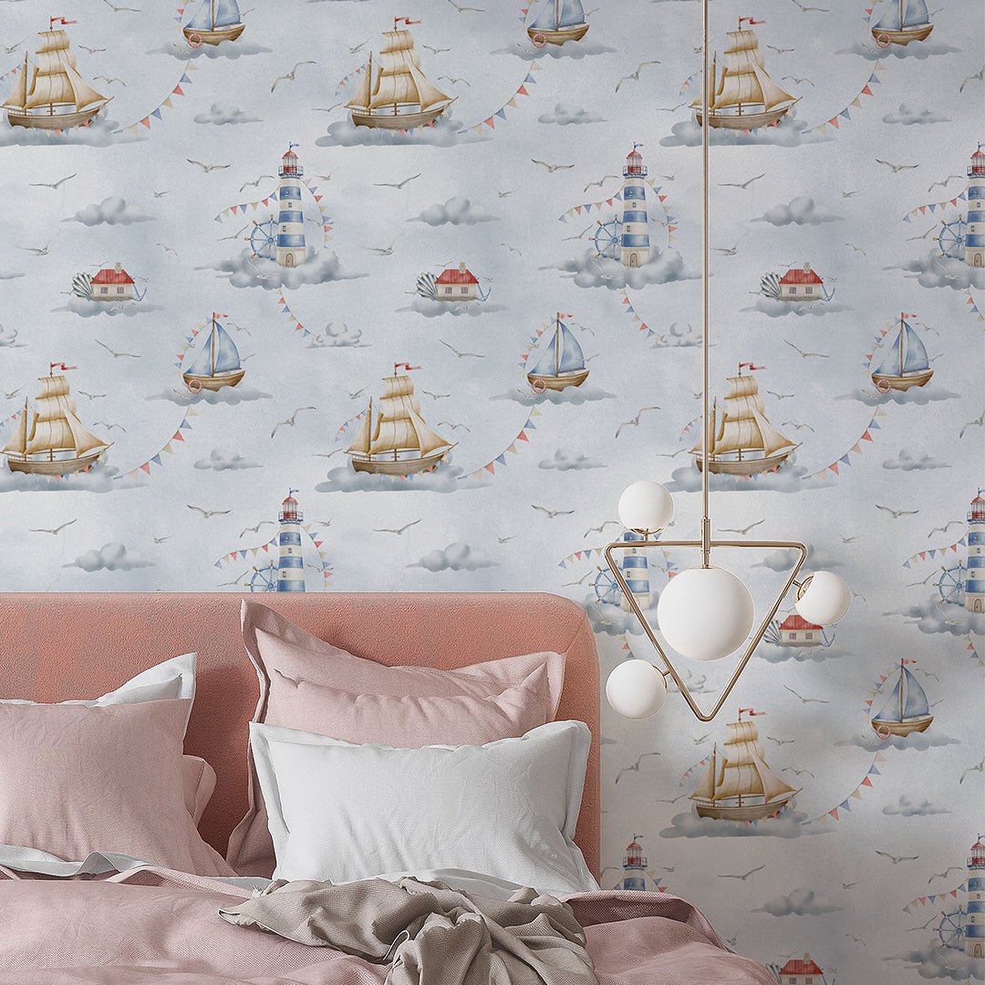 Pastel Blue Nautical Wallpaper A066 - CostaCover--abstract wall art-abstract wallpaper-accent wallpaper