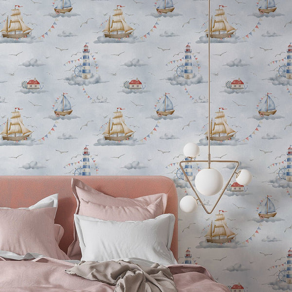 Pastel Blue Nautical Wallpaper A066 - CostaCover--abstract wall art-abstract wallpaper-accent wallpaper