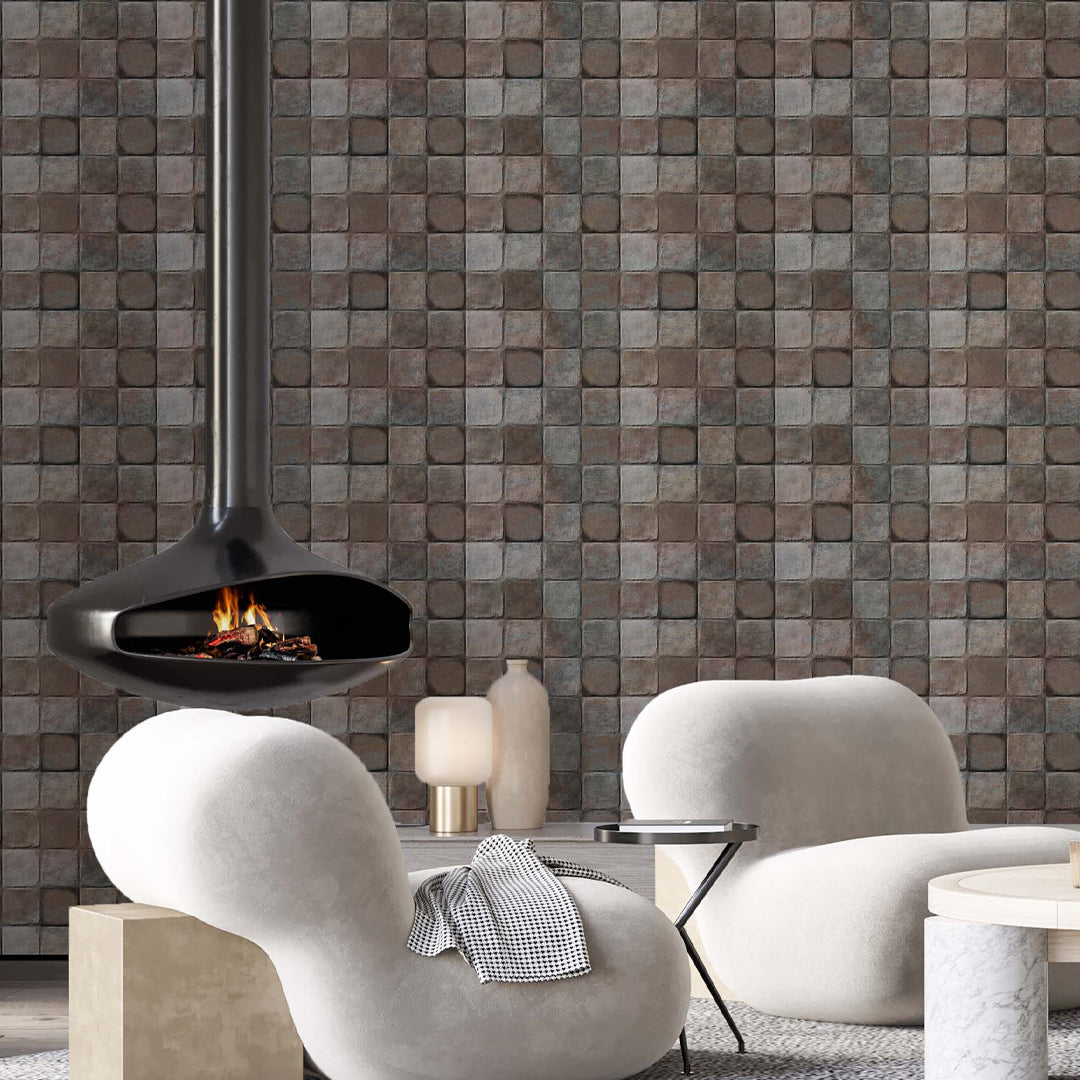 Brown Gray Square Stones Wallpaper A018