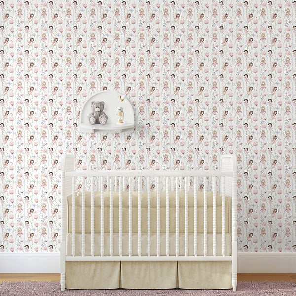 Pink Flower Fairy Wallpaper S083 - CostaCover - Peel and stick Removable Wallpaper - accent wallpaper - adhesive wallpaper - baby bedroom