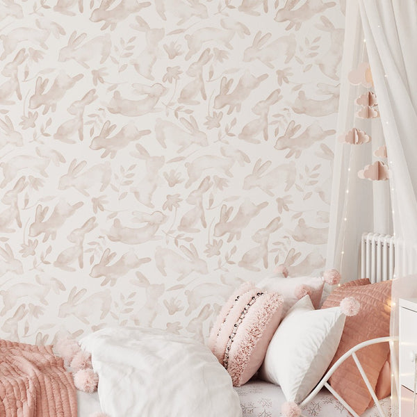 Beige Bunnies Nursery Wallpaper W167 - CostaCover-Peel and stick Removable Wallpaper-abstract wallpaper-accent wallpaper-adhesive wallpaper